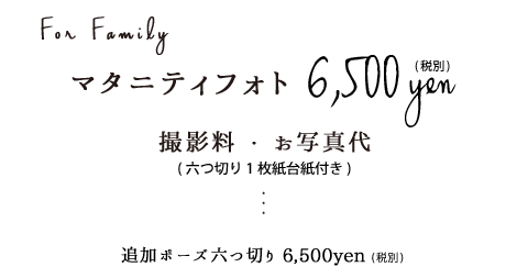 マタニティフォト6,500円税別追加ポーズ六つ切り6,500円税別